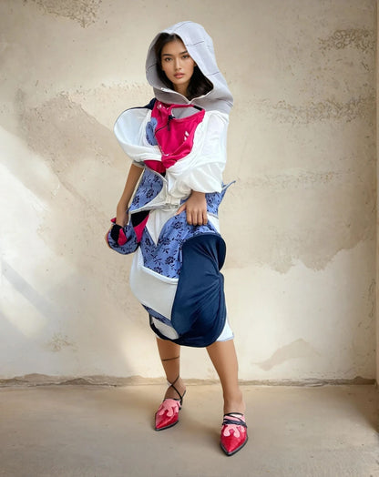 Cosmic Collage Draped Jersey Dress 宇宙拼贴褶裥连衣裙