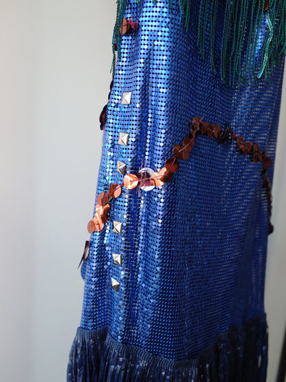 Galactic Blue Chainmail Fringe Party Dress 星际蓝流苏亮片链甲连衣裙