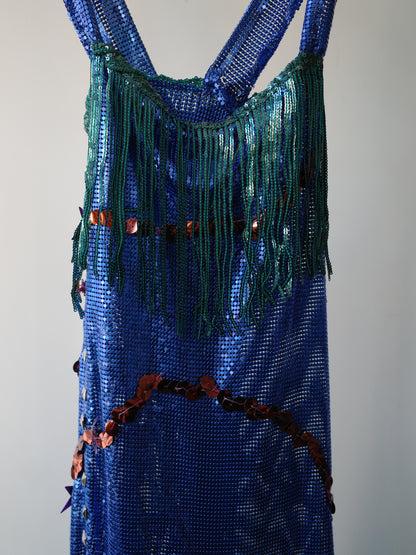 Galactic Blue Chainmail Fringe Party Dress 星际蓝流苏亮片链甲连衣裙