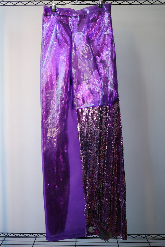 Double-Layer Sequin PVC Trousers 亮片PVC双层长裤