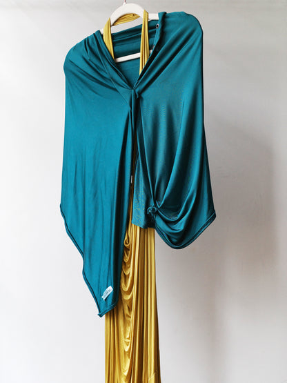 Gold Draped Silk Jersey Dress & Metallic-Edged Hooded Cape Set 金色垂坠丝绸连衣裙＋金属边丝绸兜帽斗篷套装