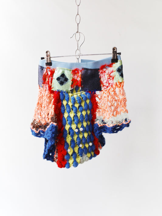 Hand-Crocheted Equestrian Patchwork Shorts 手工钩织拼接马术灵感短裤