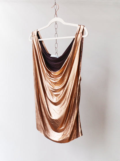 Rose Gold Silk Jersey Draped Top 玫瑰金丝绸垂褶上衣