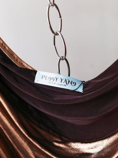 Rose Gold Silk Jersey Draped Top 玫瑰金丝绸垂褶上衣