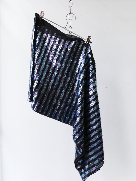Galactic Blue Sequinned Draped Skirt 星际蓝亮片雕褶垂感短裙