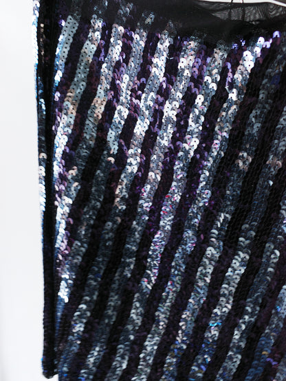 Galactic Blue Sequinned Draped Skirt 星际蓝亮片雕褶垂感短裙